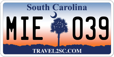 SC license plate MIE039