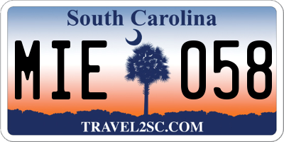 SC license plate MIE058