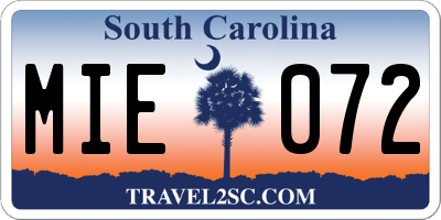 SC license plate MIE072