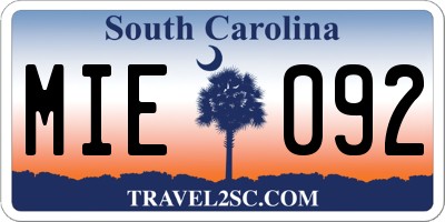 SC license plate MIE092