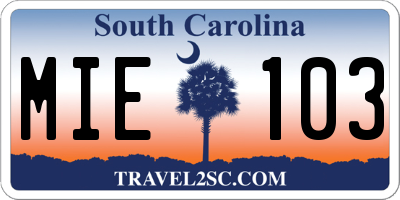 SC license plate MIE103