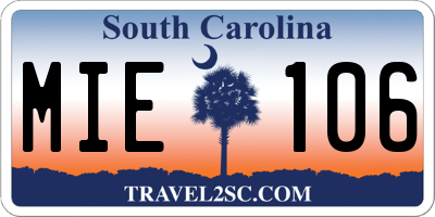SC license plate MIE106