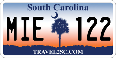 SC license plate MIE122