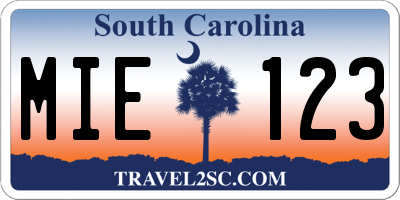 SC license plate MIE123