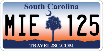 SC license plate MIE125