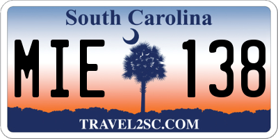 SC license plate MIE138