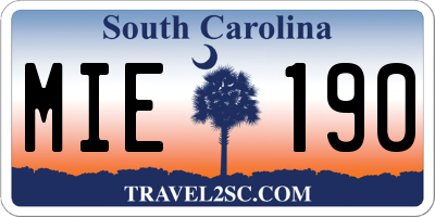 SC license plate MIE190