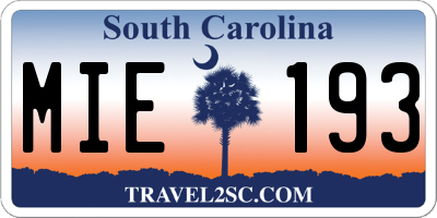 SC license plate MIE193
