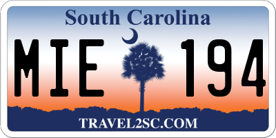 SC license plate MIE194