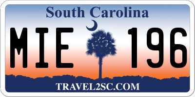 SC license plate MIE196