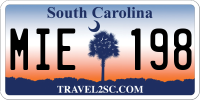 SC license plate MIE198