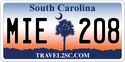 SC license plate MIE208