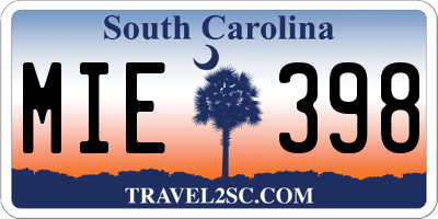 SC license plate MIE398