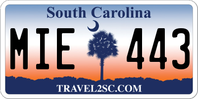 SC license plate MIE443