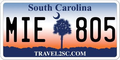SC license plate MIE805