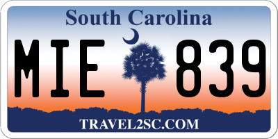SC license plate MIE839