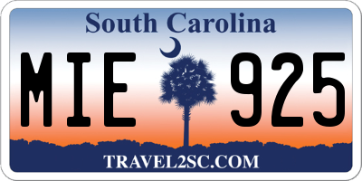 SC license plate MIE925