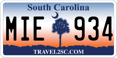 SC license plate MIE934