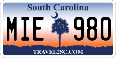 SC license plate MIE980