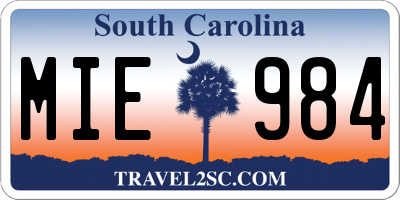 SC license plate MIE984