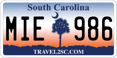 SC license plate MIE986
