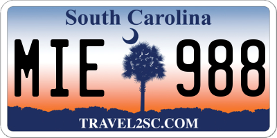 SC license plate MIE988