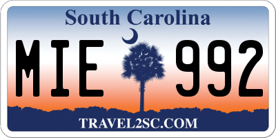 SC license plate MIE992