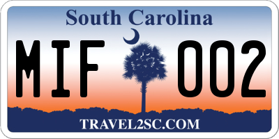 SC license plate MIF002