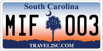 SC license plate MIF003