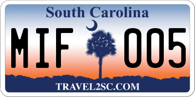 SC license plate MIF005