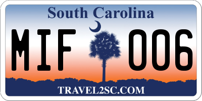 SC license plate MIF006