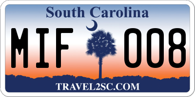 SC license plate MIF008