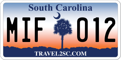 SC license plate MIF012