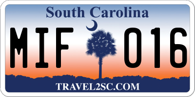SC license plate MIF016
