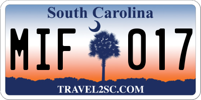 SC license plate MIF017