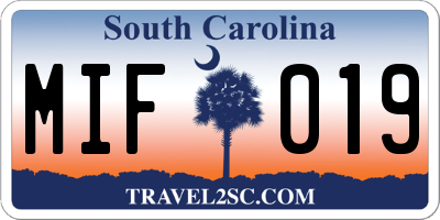 SC license plate MIF019
