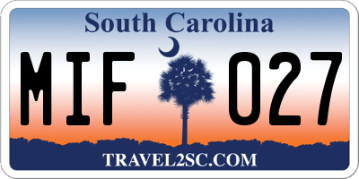 SC license plate MIF027