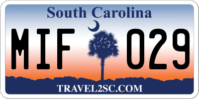SC license plate MIF029
