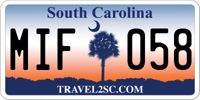 SC license plate MIF058
