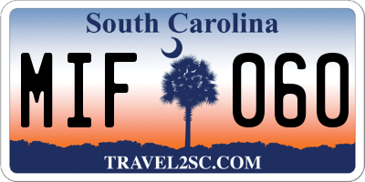 SC license plate MIF060