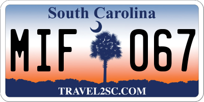 SC license plate MIF067