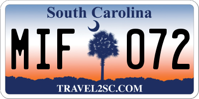 SC license plate MIF072