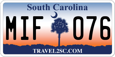 SC license plate MIF076