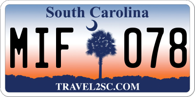 SC license plate MIF078