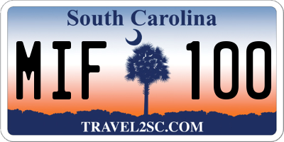 SC license plate MIF100