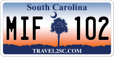 SC license plate MIF102