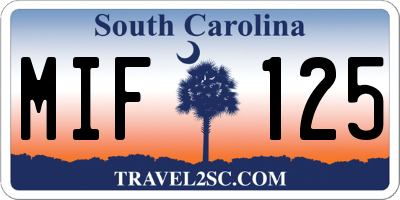SC license plate MIF125