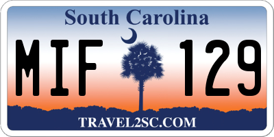 SC license plate MIF129