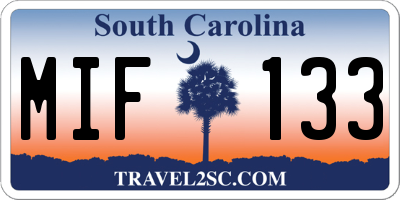 SC license plate MIF133