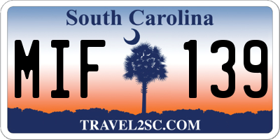 SC license plate MIF139